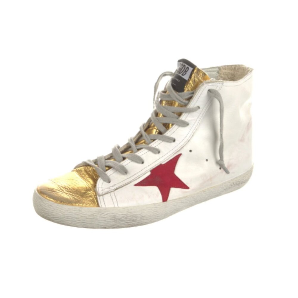 GOLDEN GOOSE Men's Francy Leather Lace-Up Shoes Size US 8 (41)In White/Red